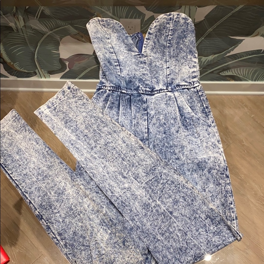 VICI acid wash denim jumpsuit